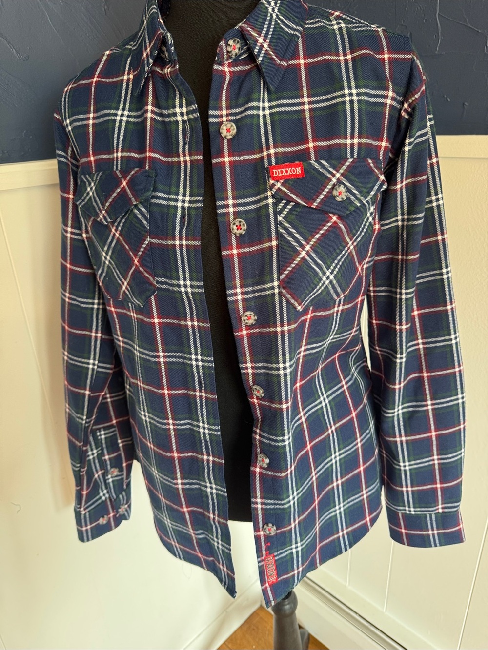 DIXXON Navy Plaid Button-Front Jacket with Red Accents